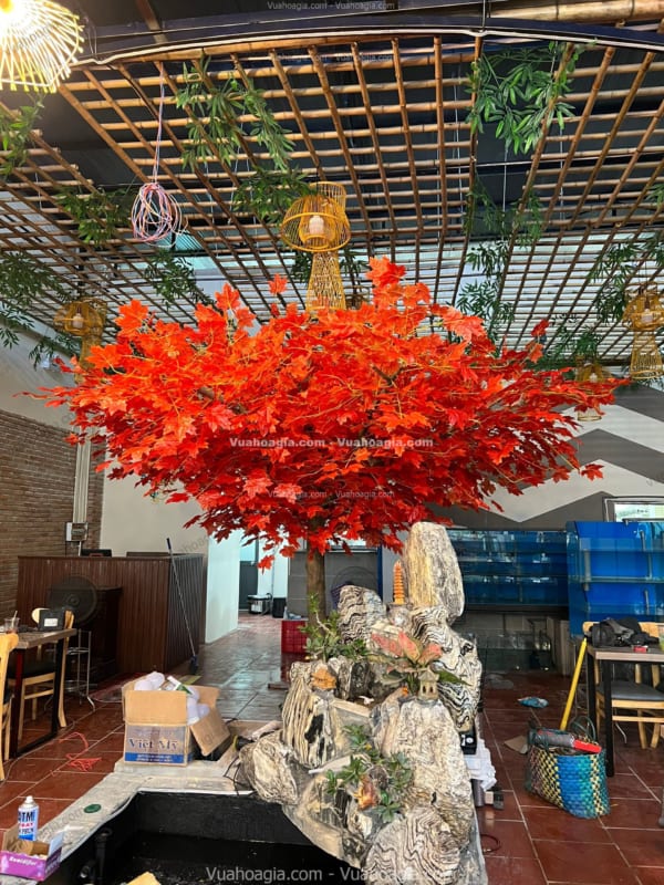 cây phong giả lá đỏ decor